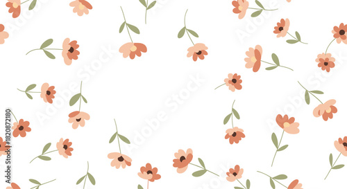 A charming and scattered pattern of delicate small orange flowers.