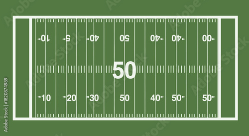 Overhead view of an American football field with yard lines and end zones.