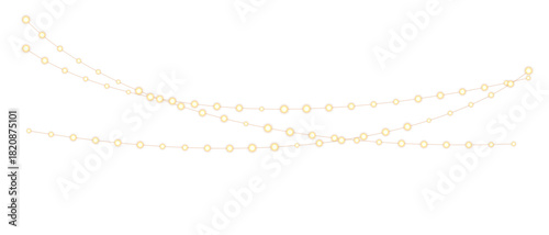 Warm glowing festive garland with soft bokeh bulbs on transparent backdrop, elegant holiday string light overlay effect
