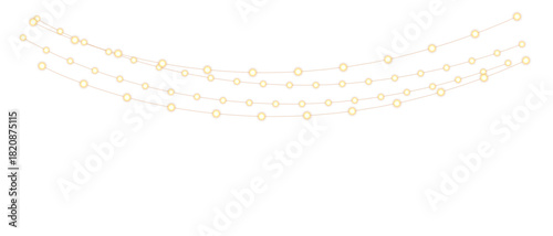 Soft glowing Christmas string lights on transparent background, warm festive garland bokeh overlay for holiday decoration