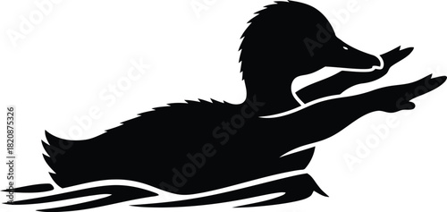 Black duck silhouette swimming water