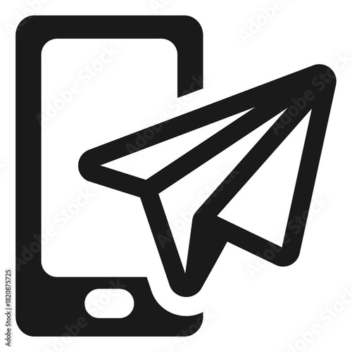 Mobile send message vector icon — smartphone with paper plane symbol in minimal flat outline style for chat apps, communication, email delivery, and modern UI interface design
