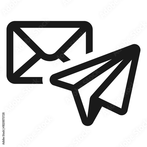 Email send vector icon — envelope with paper plane symbol in minimal flat outline style for messaging, communication, mail delivery, notifications, and modern UI interface design
