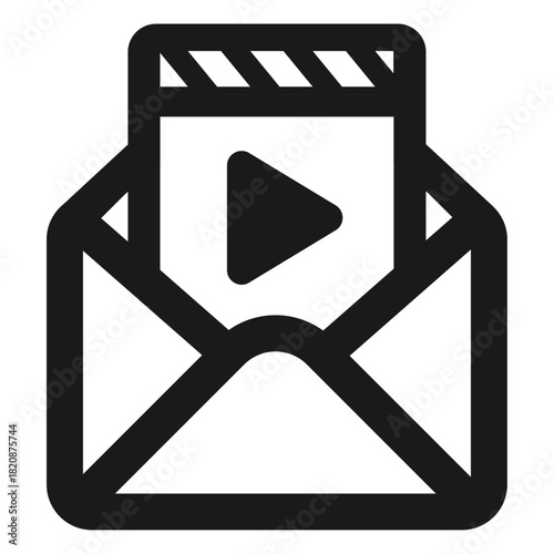 Video email vector icon — envelope with play button video message in minimal flat outline style for multimedia communication, digital newsletters, and modern UI interface design

