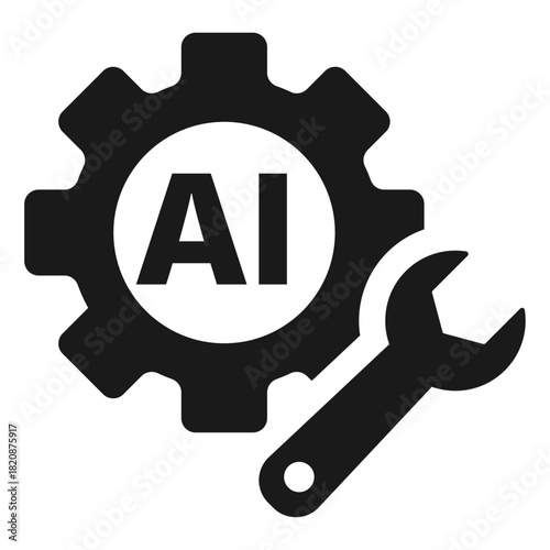 AI configuration and machine learning settings icon — editable vector line symbol for automation tools, tech interface, system optimization, and digital configuration UI elements