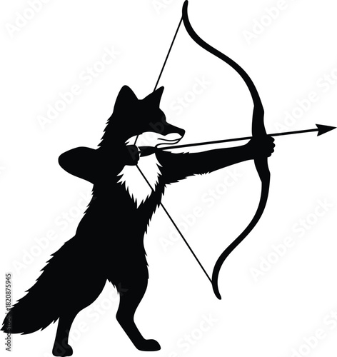 Fox archer silhouette aiming bow and arrow