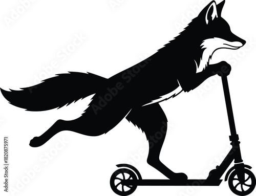 Agile fox riding scooter dynamic movement urban transport