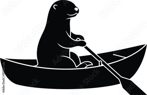 Otter rowing canoe silhouette