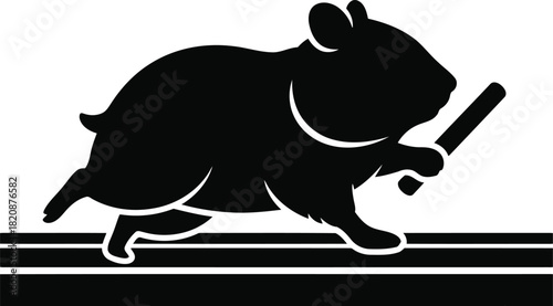 Running hamster silhouette with stick