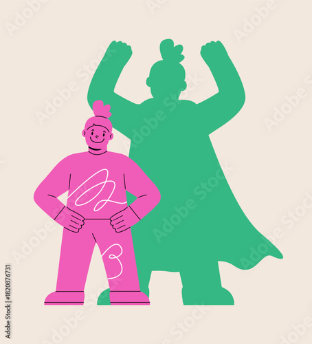 Self confidence girl. Cute girl child leader. Colorful vector illustration