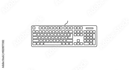 Minimalist black outline drawing of a computer keyboard, symbolizing digital communication, data entry, office work, and modern technology.