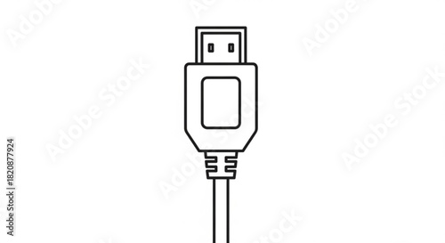 Usb-b connector line art illustration, universal serial bus data cable plug for various electronic devices, minimal flat icon design