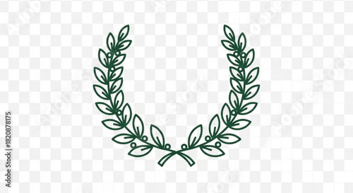 Minimalist green line art laurel wreath illustration, symbolizing victory, achievement, honor, success, excellence, and triumph award.