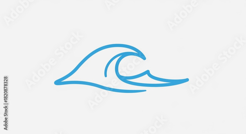 Minimalist blue ocean wave line art illustration, simple graphic design element representing water, sea, surf, beach, and marine themes.