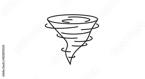 Stylized line art illustration of a tornado or vortex, representing swirling motion, chaos, and natural power, isolated on white