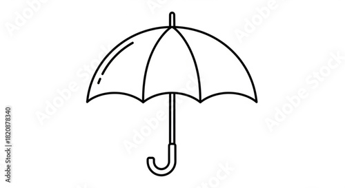 Simple line art drawing of an open umbrella, a symbol of protection from rain and bad weather, isolated vector graphic element