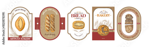 Bakery labels collection with bread