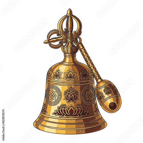 Ornate golden bell with intricate design on white background  