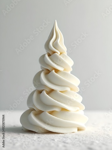 Ultra-Realistic 3D Christmas Tree Ice Cream with snow on Pure White Background
