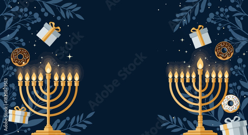 Hanukkah Midnight Glow Botanical Background