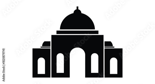 Building with dome silhouette architectural landmark in black and white
