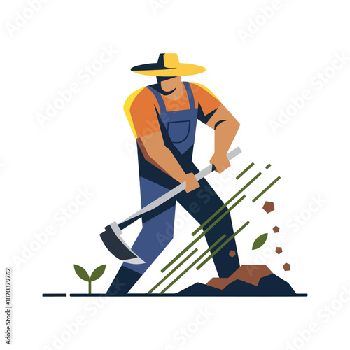 Hardworking farmer tilling soil for planting, embodying sustainable agriculture practices and rural lifestyle with dedication and care for the land