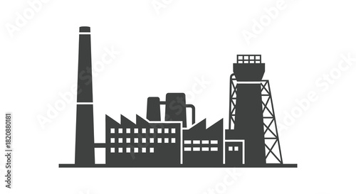 Factory plant silhouette industrial building vector illustration in black and white