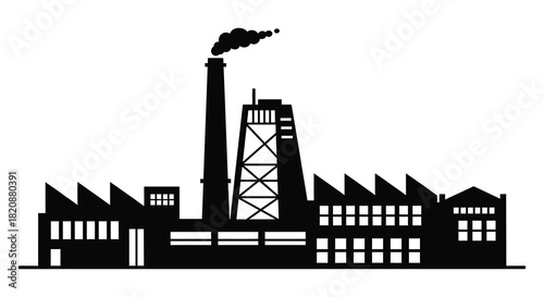 Industrial factory plant with chimney and buildings silhouette