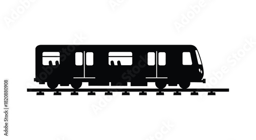 Subway train on tracks public transportation vehicle silhouette