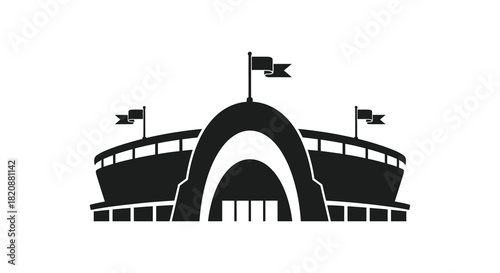 Stadium building with flags silhouette event venue architecture