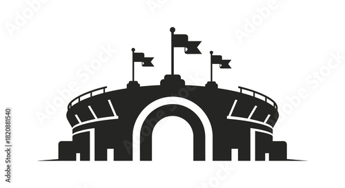 Stadium with flags silhouette sports venue and event symbol