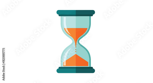 Flat design illustration of an hourglass with orange sand flowing, symbolizing the passage of time, deadlines, urgency, and measurement. Isolated on a white background.
