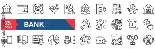 Bank icon set. vector illustration concept for bank, billfold, savings, loan, atm, mortgage, investment, banker, currency, deposit