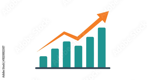 Upward trending bar graph with an orange arrow, symbolizing business growth, financial success, and positive market development. Ideal for data analysis and investment concepts.