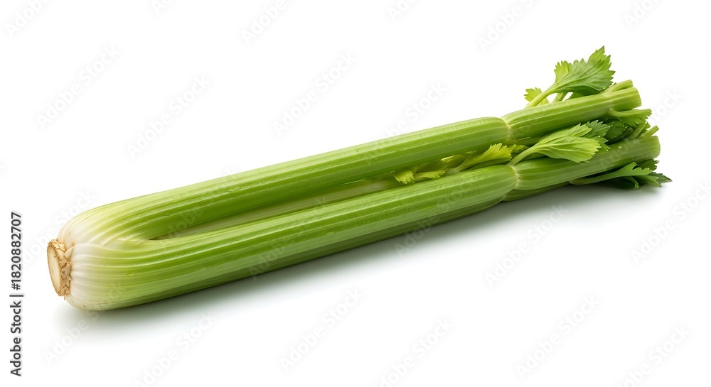 Fototapeta premium Fresh Green Celery Stalks on White Background