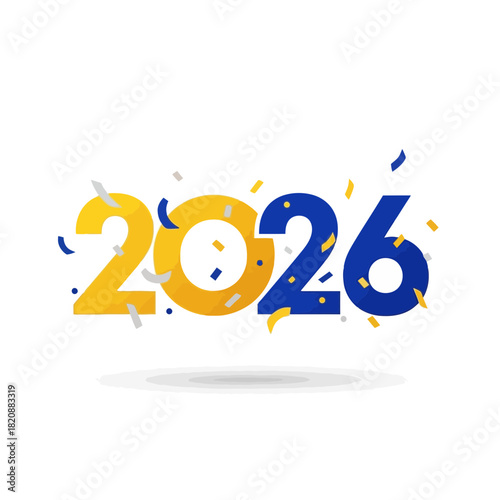 2026 New Year Celebration with Golden Blue Numbers and Falling Confetti