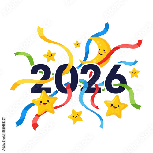 2026 Year Celebration with Stars and Moon Confetti