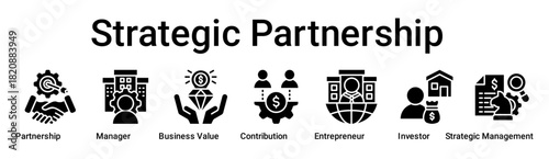 Strategic Partnership banner web icon vector illustration concept for business with icon of Partnership, Manager, Business Value, Contribution, Entrepreneur, Investor, Strategic.