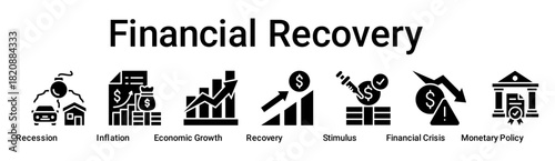 Financial Recovery banner web icon vector illustration concept for business with icon of Recession, Inflation, Economic Growth, Recovery, Stimulus, Financial Crisis, Monetary.