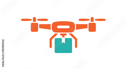 Modern drone delivering a package, symbolizing fast and efficient logistics, e-commerce, and advanced technology in shipping. Isolated on white.