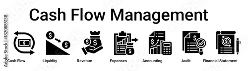 Cash Flow Management banner web icon vector illustration concept for business with icon of Cash Flow, Liquidity, Revenue, Expenses, Accounting, Audit, Financial.
