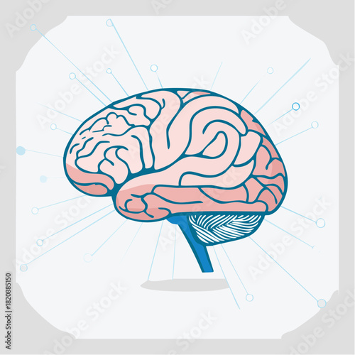 Human brain connected by network lines illustration in the center
