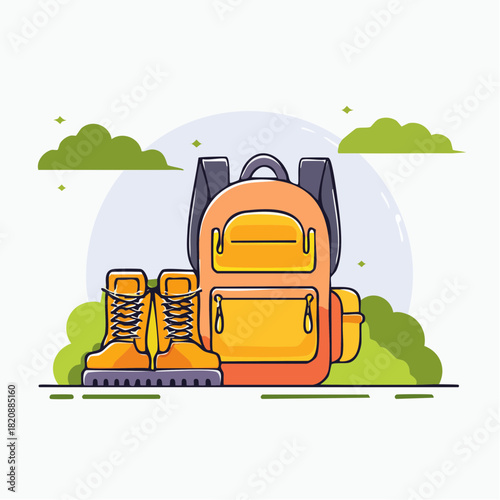 Get ready for a hiking trip with Backpack and boots near the trailhead