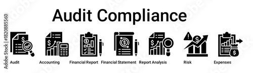 Audit Compliance banner web icon vector illustration concept for business with icon of Audit, Accounting, Financial Report, Financial Statement, Report Analysis, Risk Management.