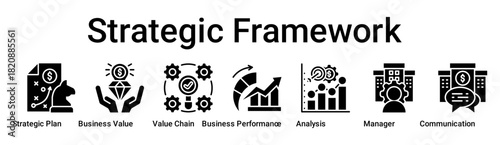 Strategic Framework banner web icon vector illustration concept for business with icon of Strategic Plan, Business Value, Value Chain, Business Performance, Analysis, Manager, Corporate.