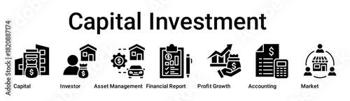 Capital Investment banner web icon vector illustration concept for business with icon of Capital, Investor, Asset Management, Financial Report, Profit Growth, Accounting.