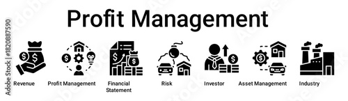 Profit Management banner web icon vector illustration concept for business with icon of Revenue, Profit Management, Financial Statement, Risk, Investor, Asset Management.