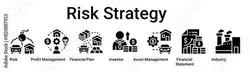 Risk Strategy banner web icon vector illustration concept for business with icon of Risk, Profit Management, Financial Plan, Investor, Asset Management, Financial Statement.