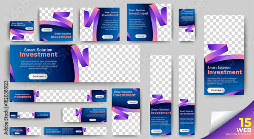 Tableau sur toile Multipurpose web banner set template with gradient blue background