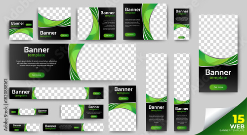 
Modern Banner design web template set. Set Horizontal, vertical, square business background design. Black and green. vector	